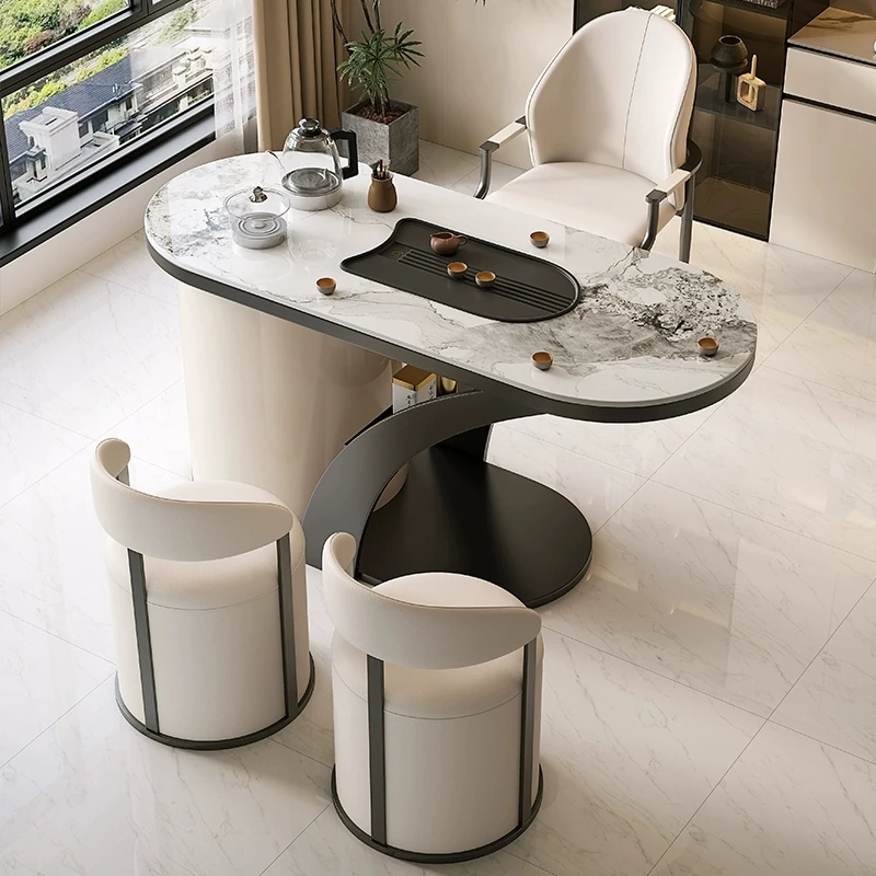 现代简约岩板茶桌小户型客厅家用阳台茶几烧水壶一体泡茶桌椅组合