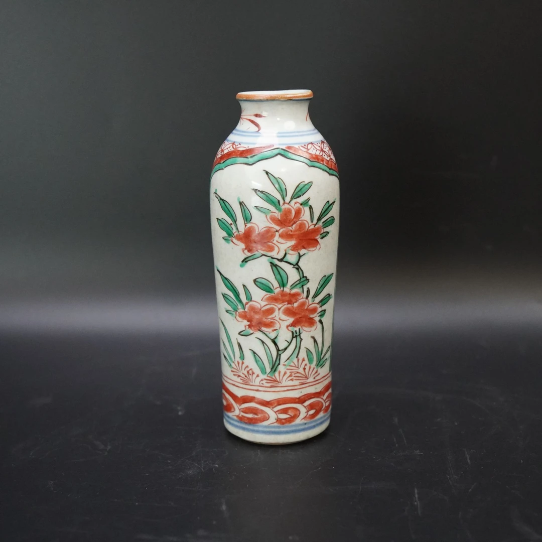 Lot.25080488清顺治红绿彩花卉纹一统瓶 高：约18.4cm