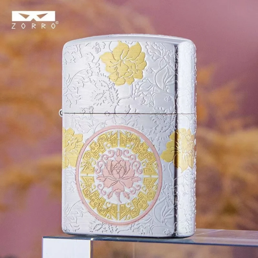 【二代】包银双色牡丹煤油打火机（需自行加油）z