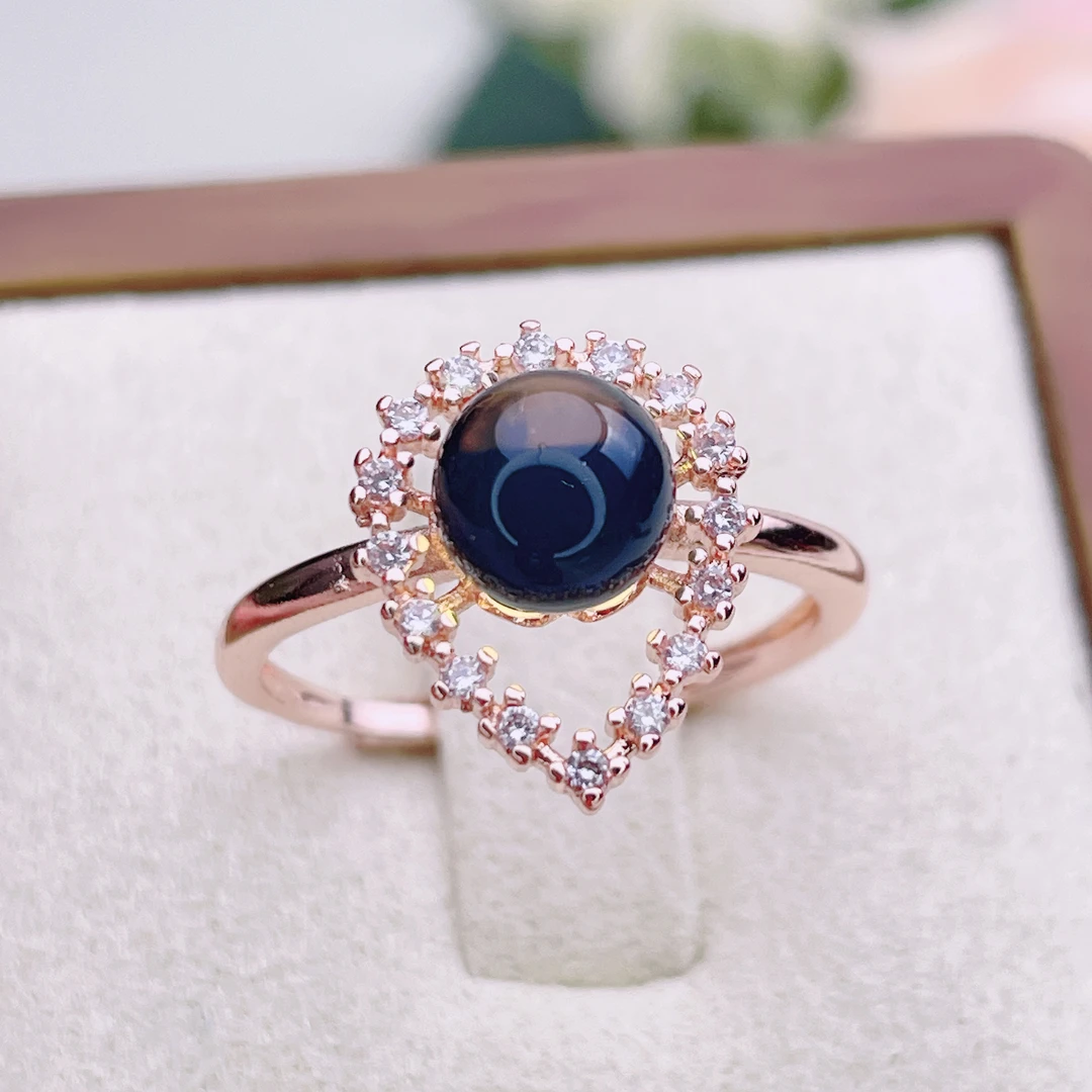 琥珀蓝珀精品女士戒指水滴轻奢镶嵌开口可调节食指环休闲戒圈 F31