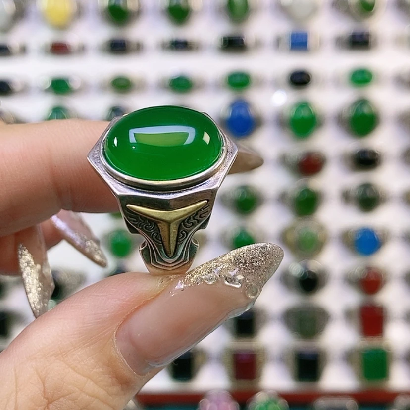 【闪购商品】银S925镶嵌戒指玛瑙/玉髓八**芳