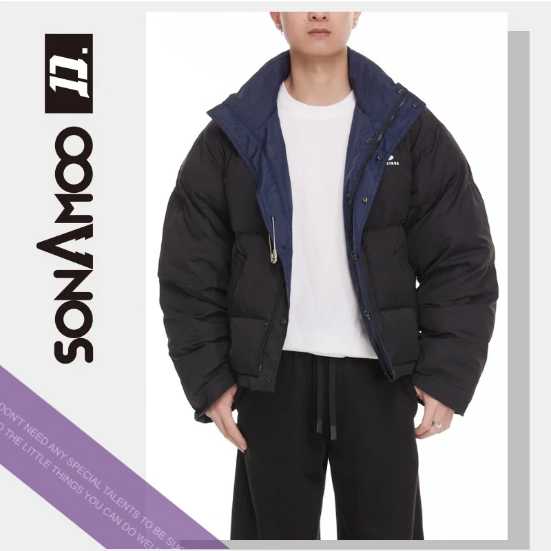 【D19006】sonAmoo高奢防泼水双面穿大别针冬季新款宽松棉服男士D