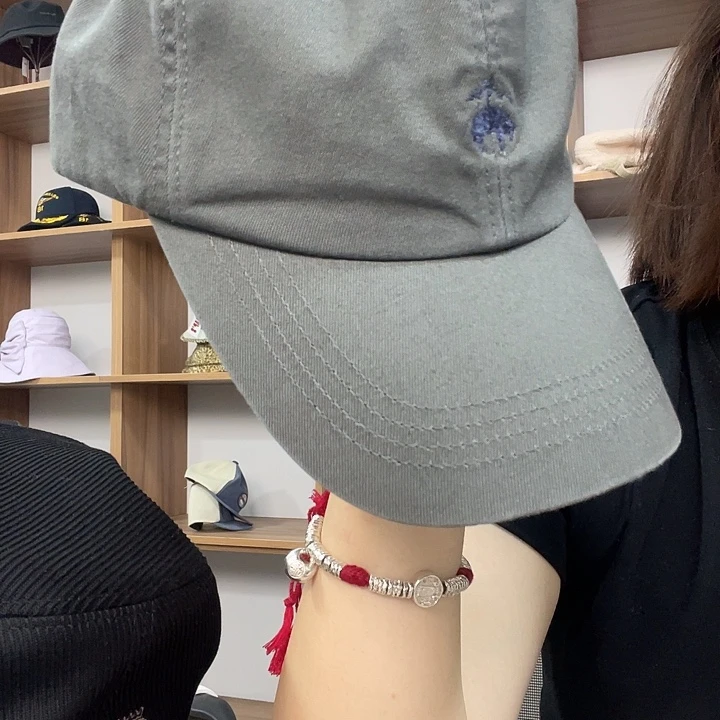 头层牛皮革小羊灰色棒球