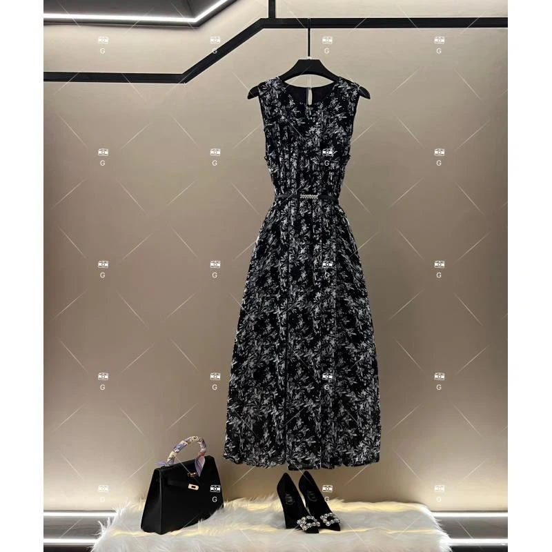 【L姐】夏季新款复古时尚百搭印花无袖连衣裙 H-906