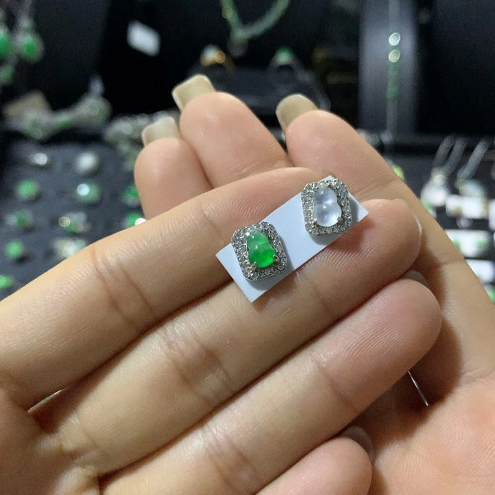 银S925镶嵌翡翠耳饰