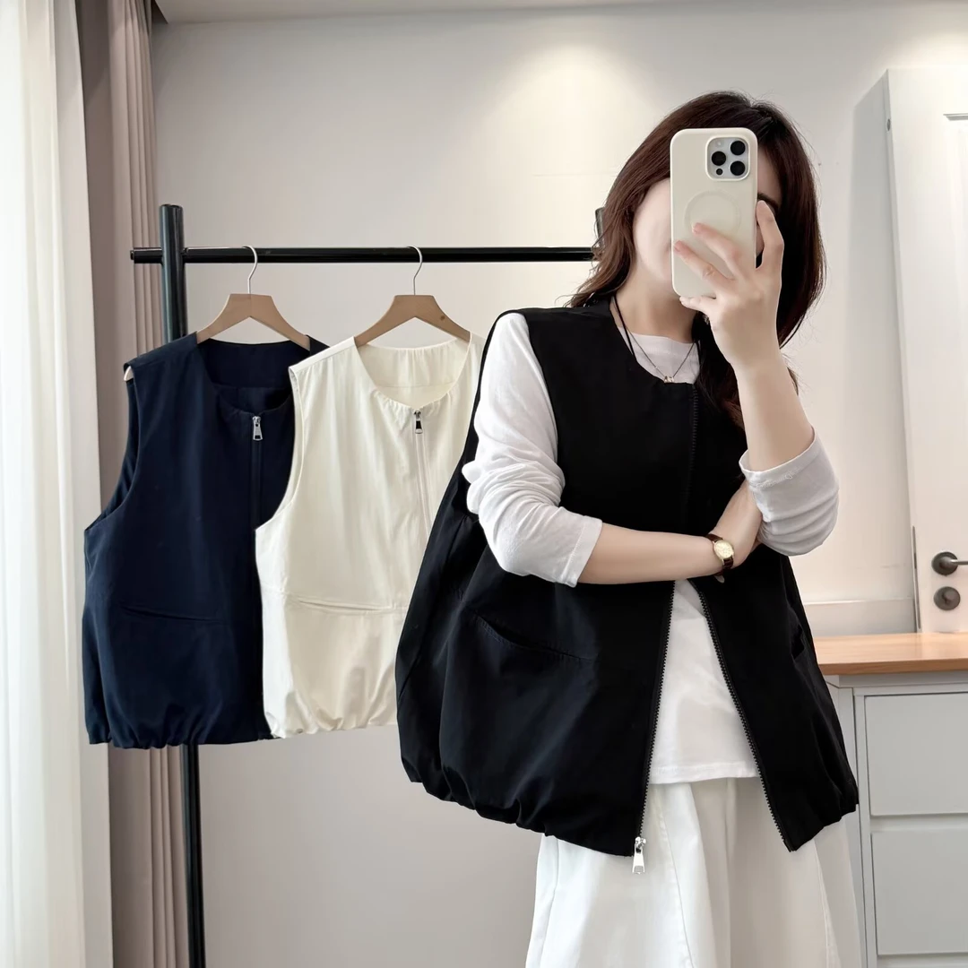 2025秋季新款圆领显瘦纯色背心马甲大码宽松简约百搭无袖上衣女