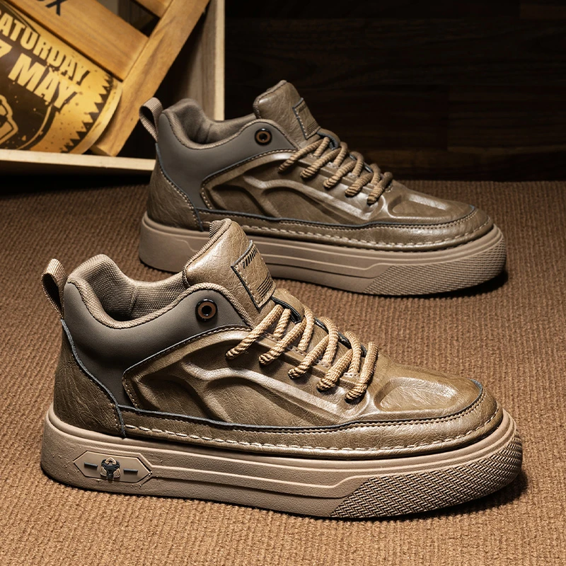 高帮男鞋冬季2025新款复古英伦风皮面板鞋男士运动休闲厚底马丁靴