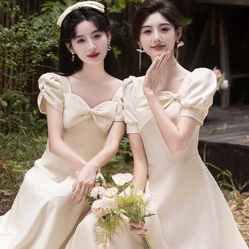 伴娘服2025新品香槟色连衣裙高级感小众仙气质夏季姐妹团主持礼服