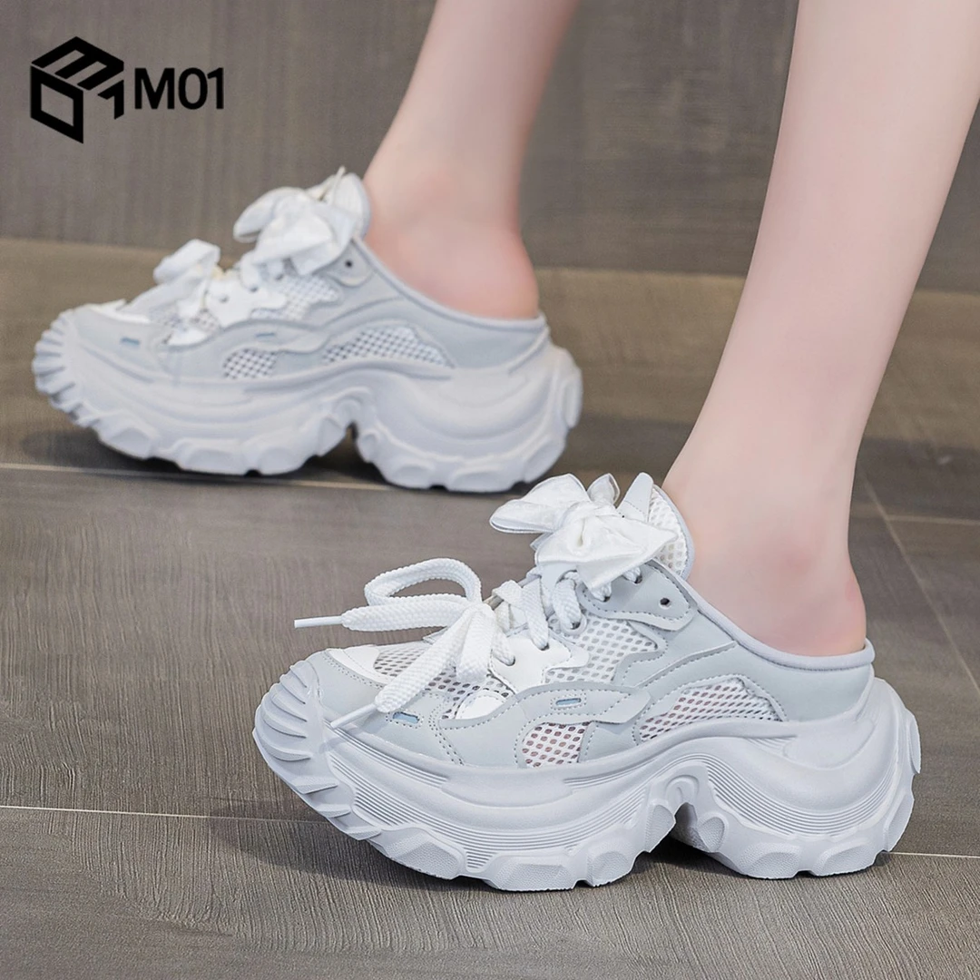 M01新款厚底增高老爹拖鞋女款夏外穿时尚2025时尚小个子包头半拖