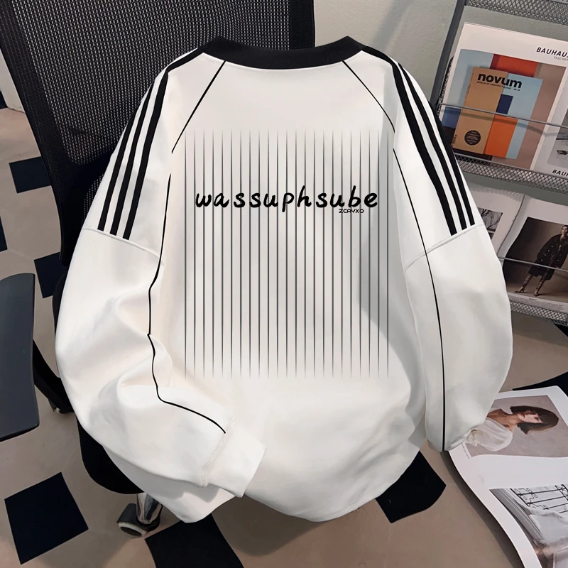 WASSUP HSUBE高级感重磅潮牌长袖T恤男士潮酷高街vintage上衣体恤