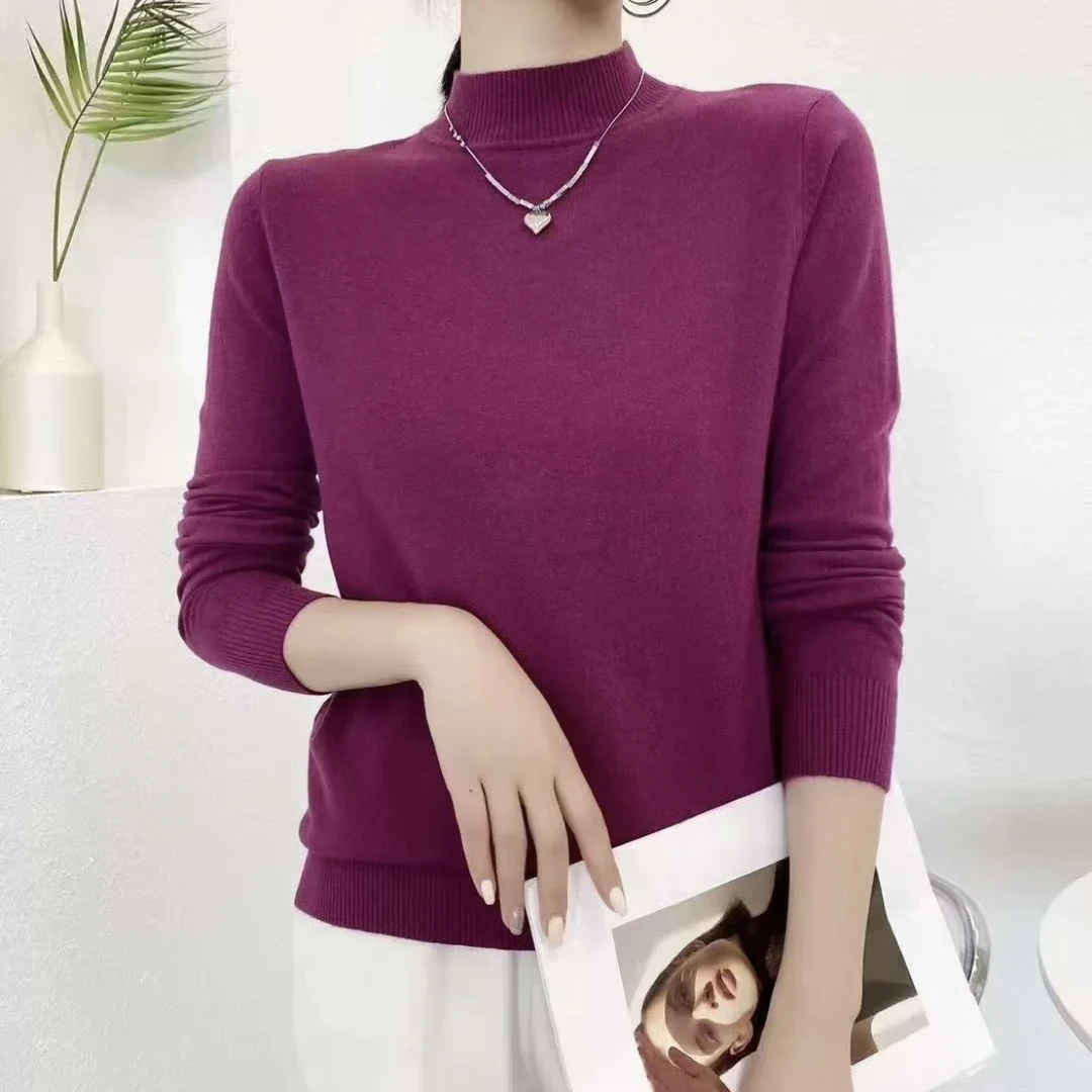 8818 纯色半领亲肤百搭显瘦毛衣上衣