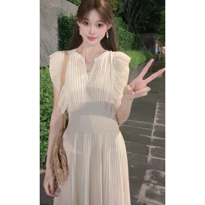 小狐狸PLUO  压轴边连衣裙长裙小众夏季显瘦法式时尚原版品质