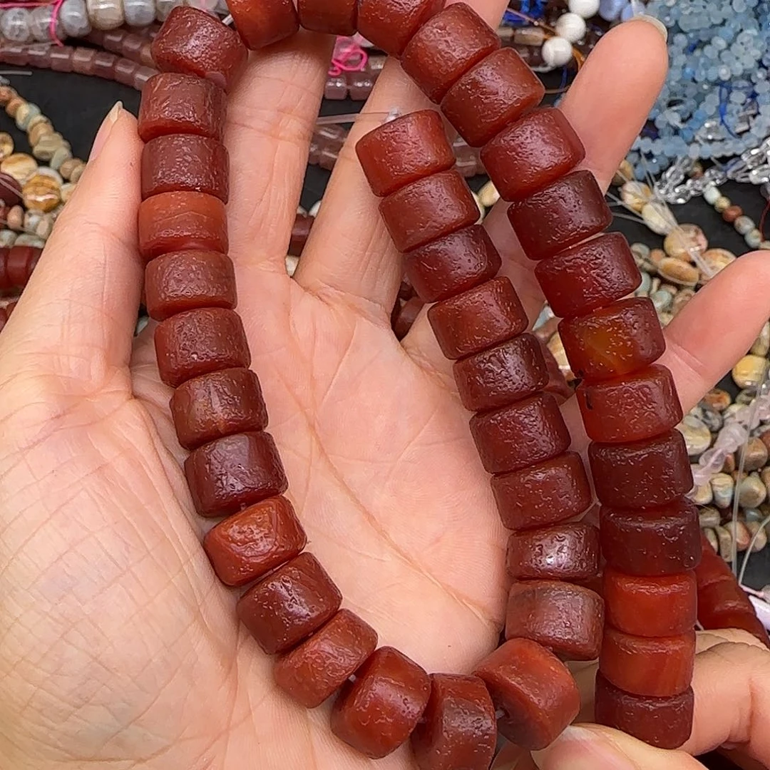 玛瑙/玉髓合金珠宝半成品橘皮红玛瑙13mm一条剁珠