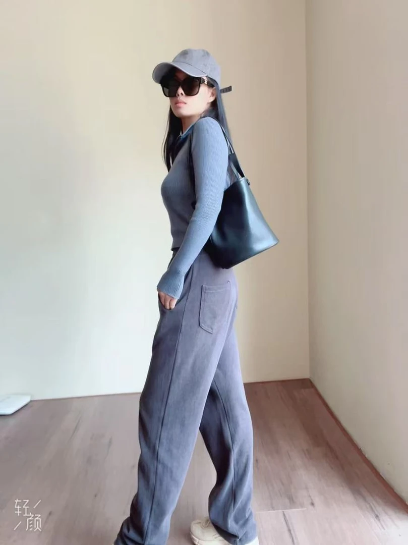 1007#【静奢闲冬】灰色运动裤女高腰宽松阔腿长裤休闲百搭显瘦卫裤