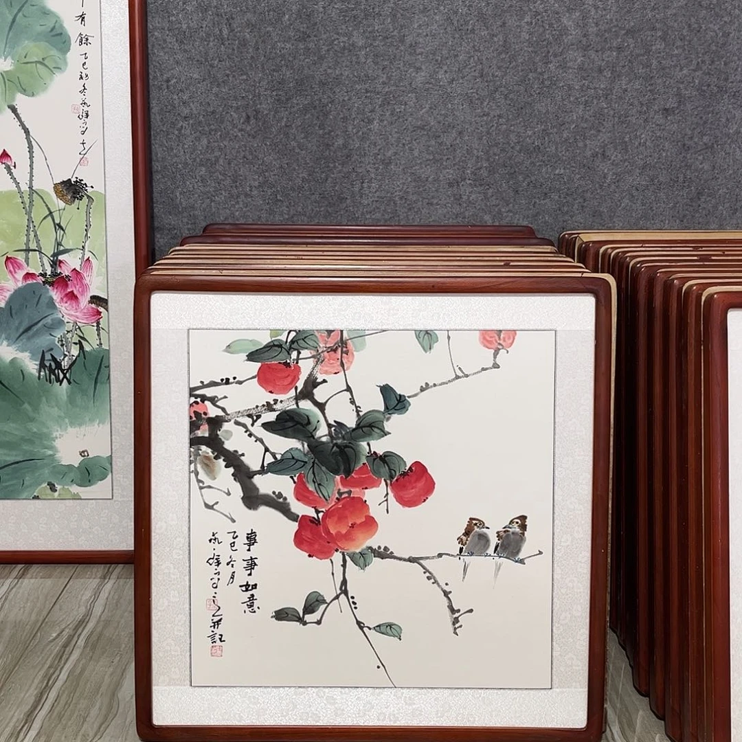 国画书画作品带框63×63