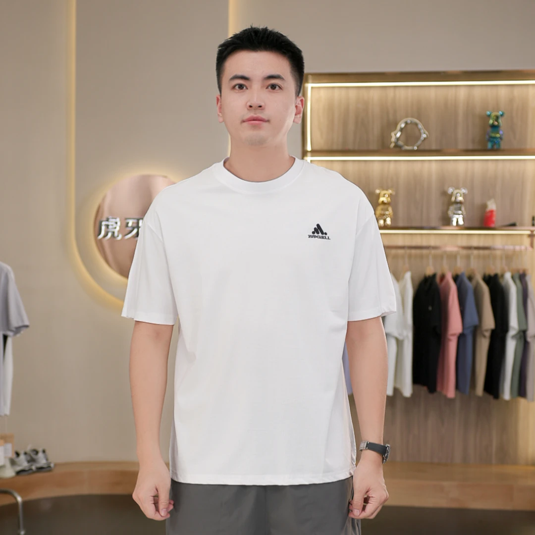 虎牙兄弟夏季百搭透气运动休闲立体字母休闲圆领短袖T恤男士Y2599