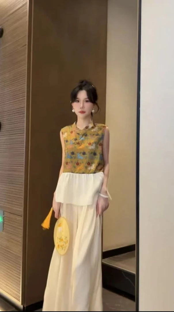 新中式提花宽松型女夏季拼接马夹中国风女装上衣