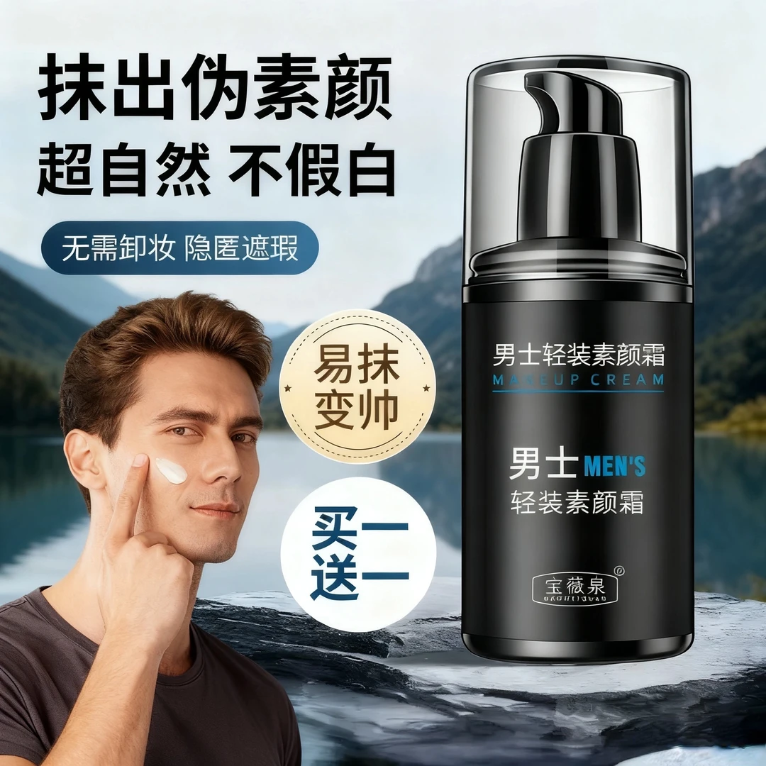 【买一送一】宝薇泉男士轻装素颜霜面部遮瑕控油防水防汗轻薄不脱妆