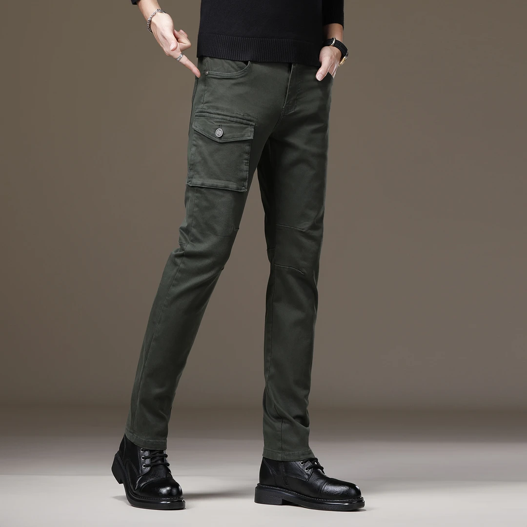 高端秋冬厚款时尚修身牛仔裤男士弹力小脚新款时尚工装长裤子百搭