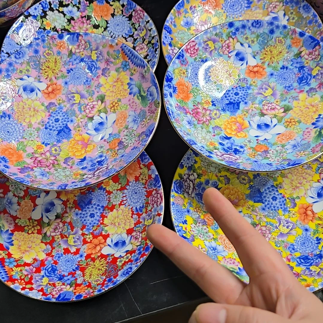 瓷片珐琅彩万花8寸2个深盘666666