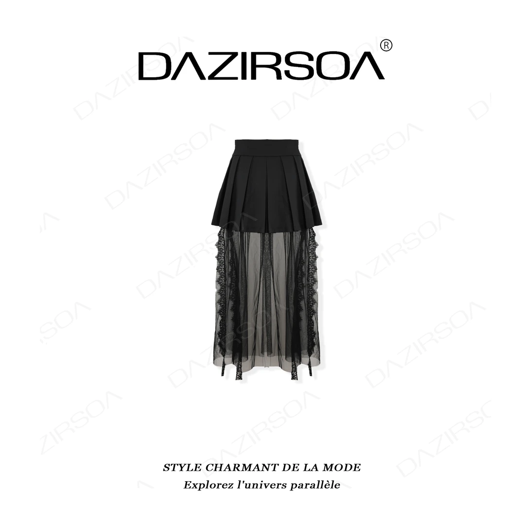 DAZIRSOA/达姿“光耀轨迹”时尚百搭拼接蕾丝网纱个性百褶沙裙 Y709