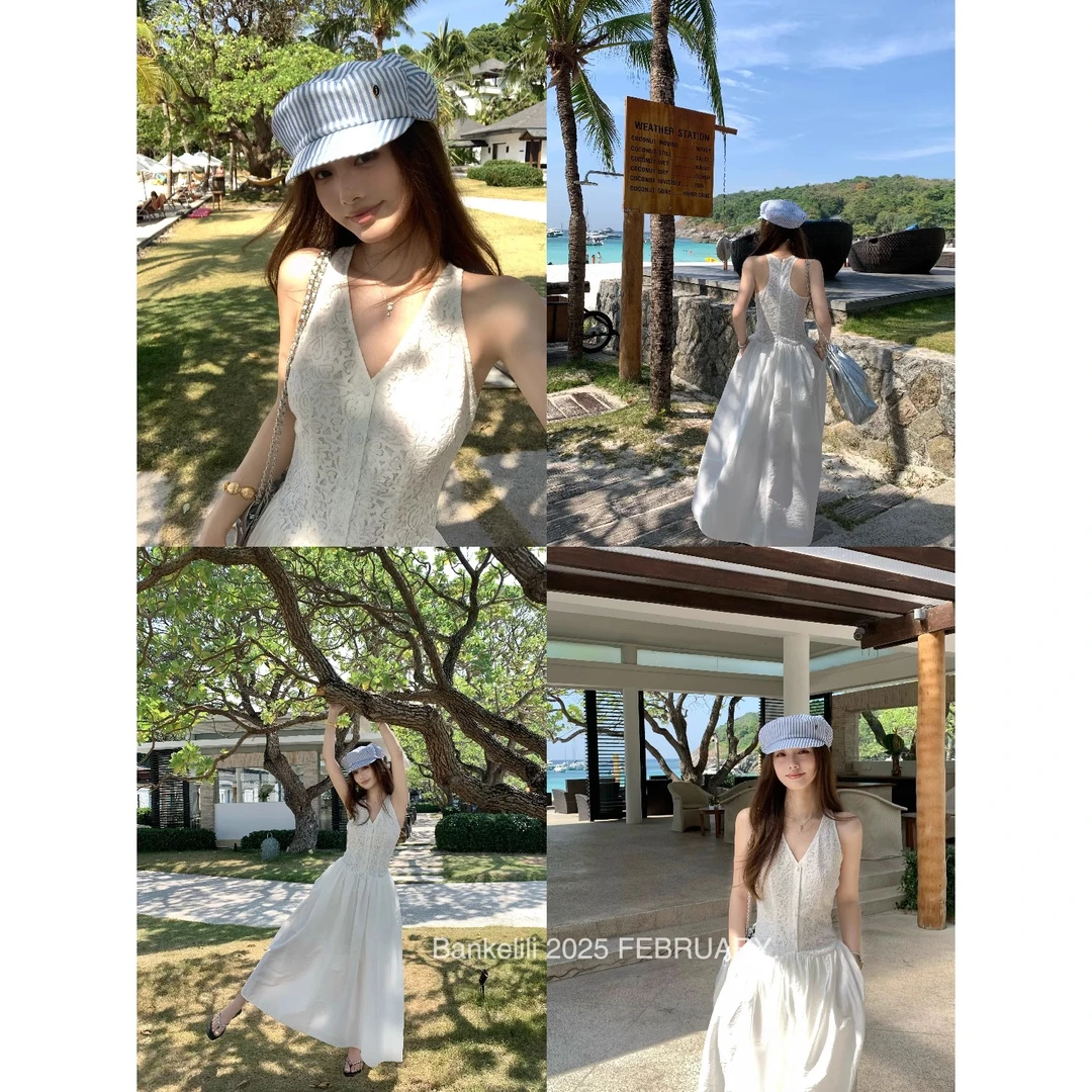 【落日岛屿】miu里miu气夏日穿搭法式绝美独特漂亮清纯掐腰连衣裙女