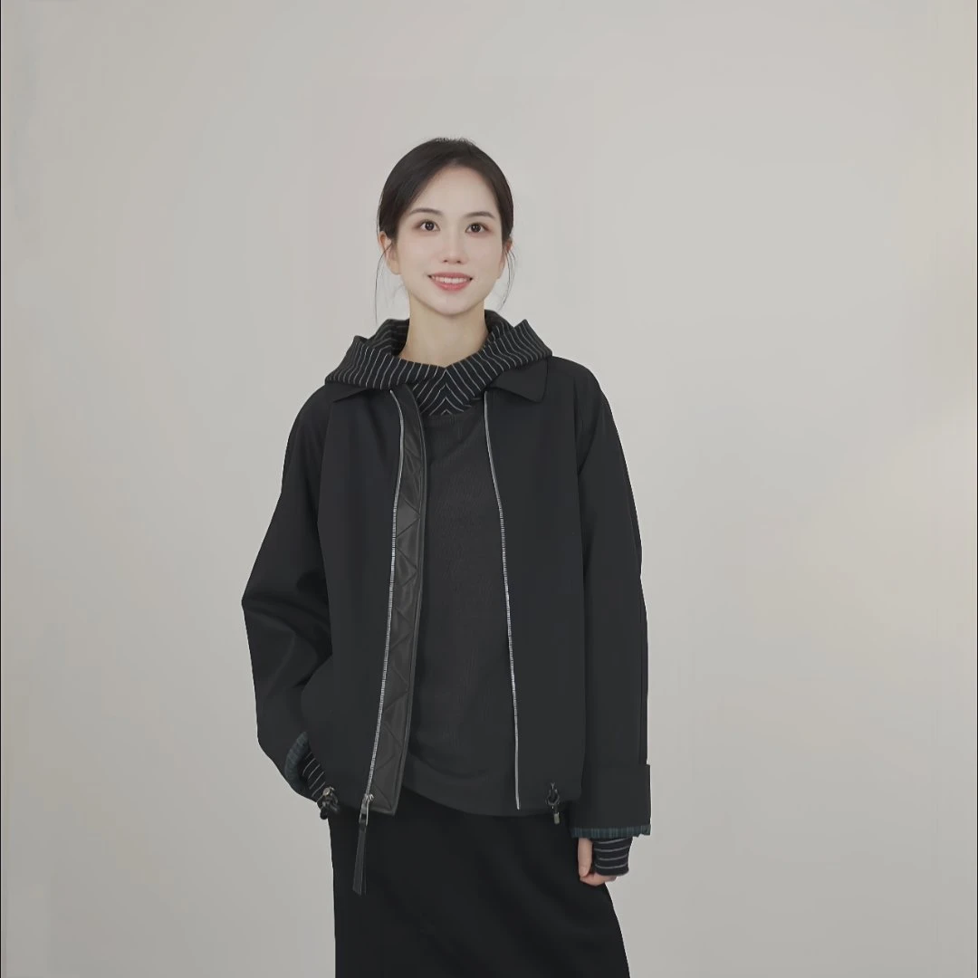 小禾【气球夹克】小羊皮拼接水洗纯棉格纹内衬YKK拉链复古夹克外套