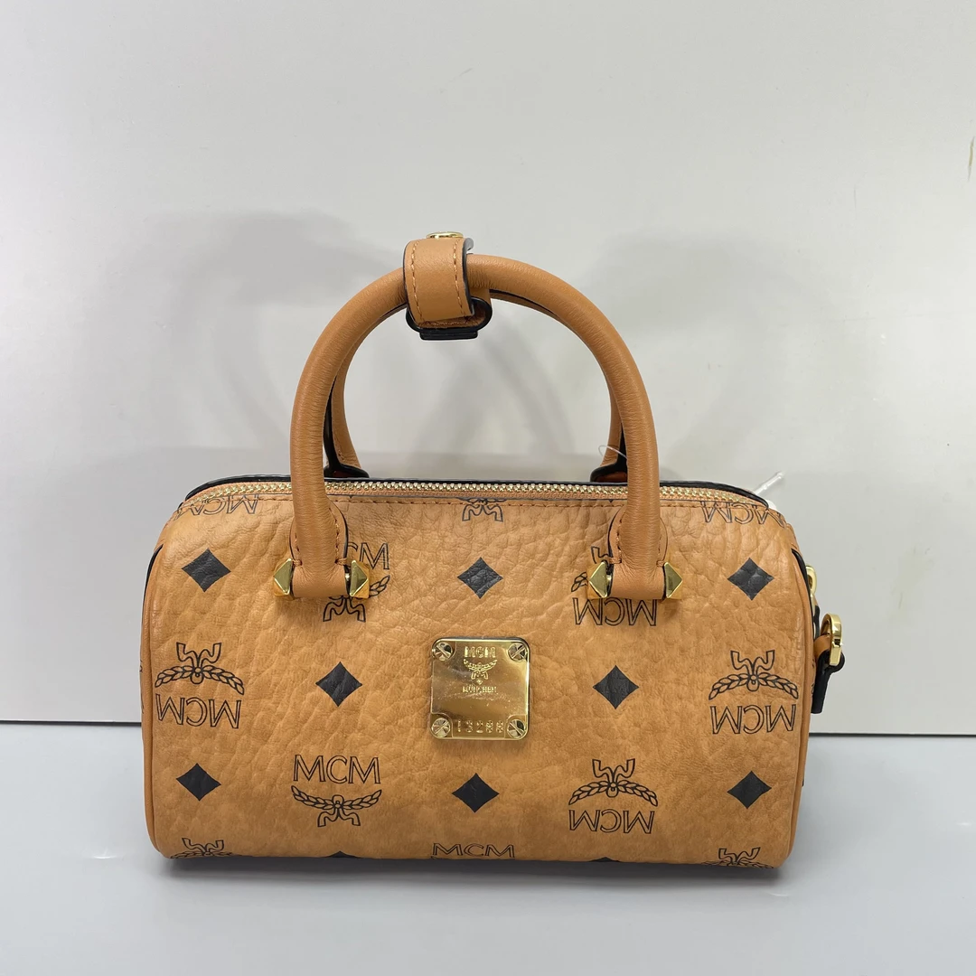 95新 MCM 媚姐/mcm干邑色迷你波士顿包18x11x7cmG050701