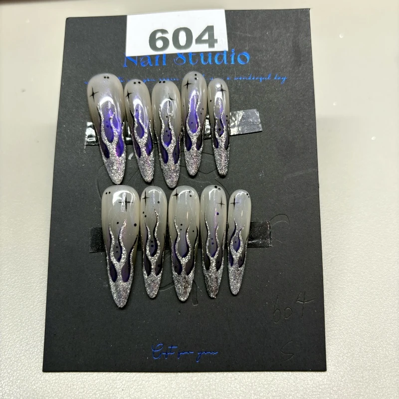 （编号604） 纯手工穿戴甲欧美辣妹甜酷高级奢华重工加长款美甲可拆