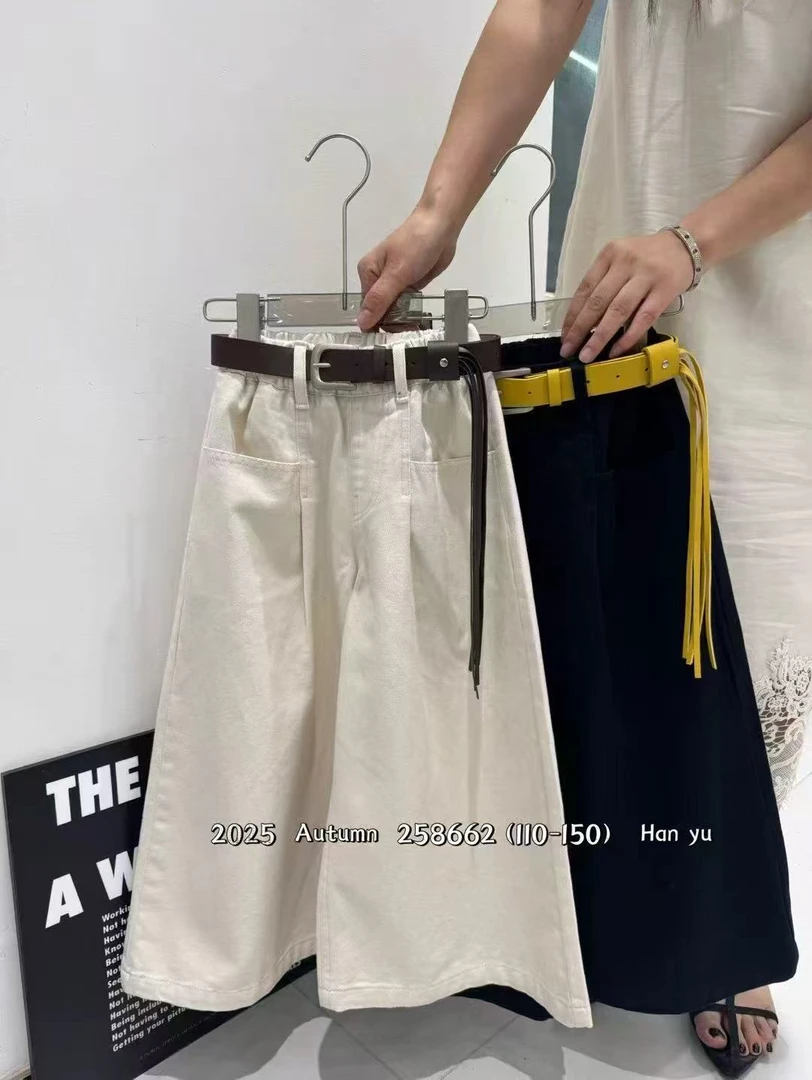 新款秋季女童长裤2025春秋潮中大童宽松休闲纯棉阔腿直筒工装裤