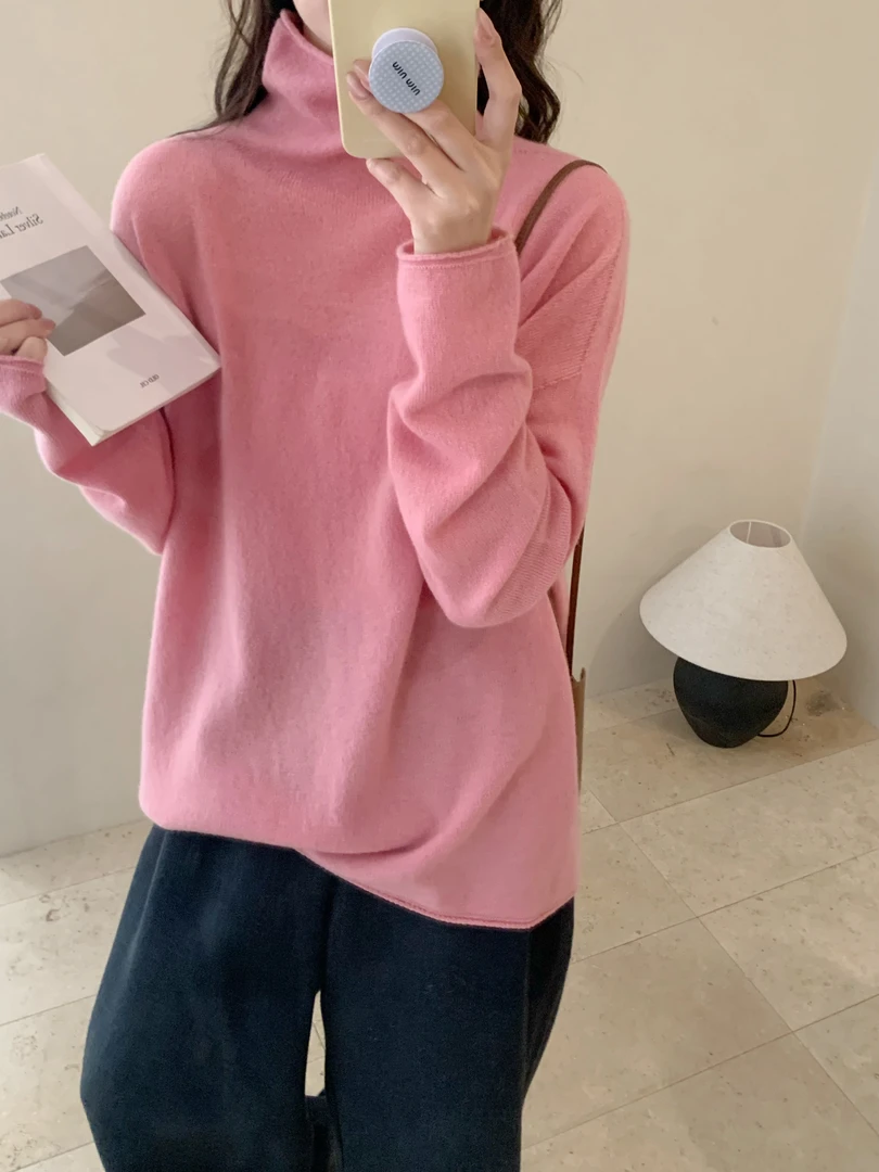 【潘潘.678855】【不可机洗】新款100绵羊毛时尚百搭纯色堆堆领打底衫