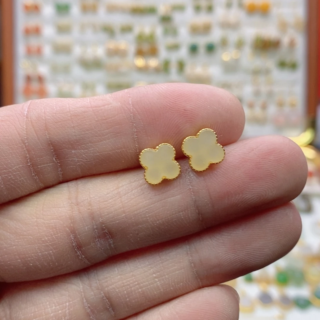 和田玉银S925镶嵌耳饰