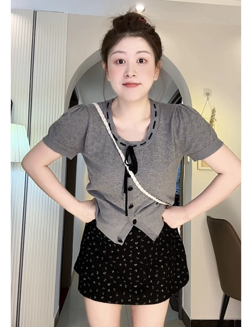 现货【胖乐定制】2025夏季新款大码胖MM显瘦法式气质冰丝针织上衣