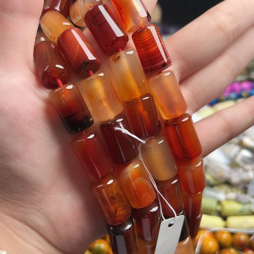 未镶嵌玛瑙/玉髓珠宝半成品天然缠丝红玛瑙圆柱12m*24m一条