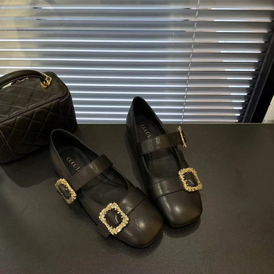 【晚风】时尚百搭黑色包头方头低跟气质小单鞋25DX047LX