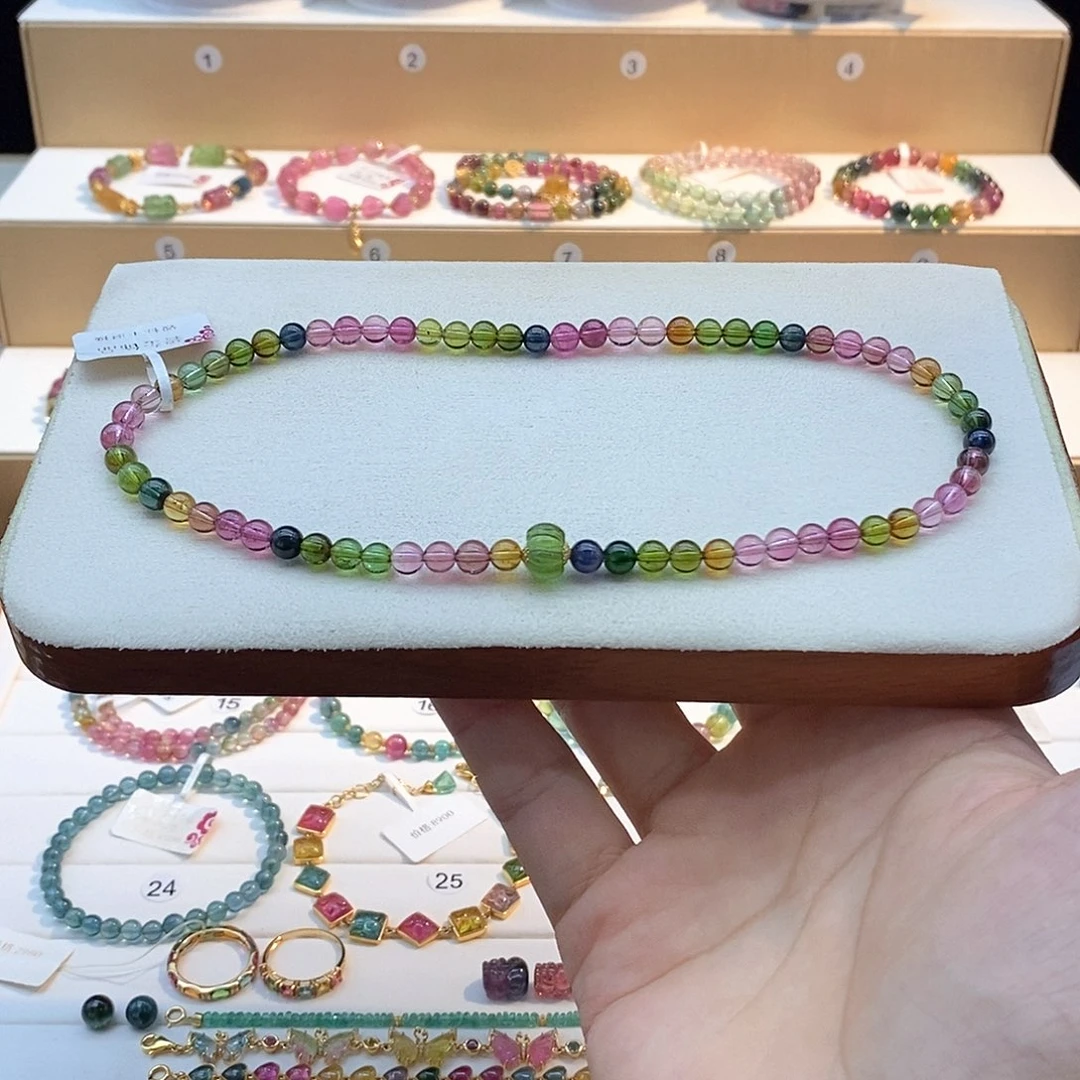 未镶嵌老矿彩虹双圈手链碧玺