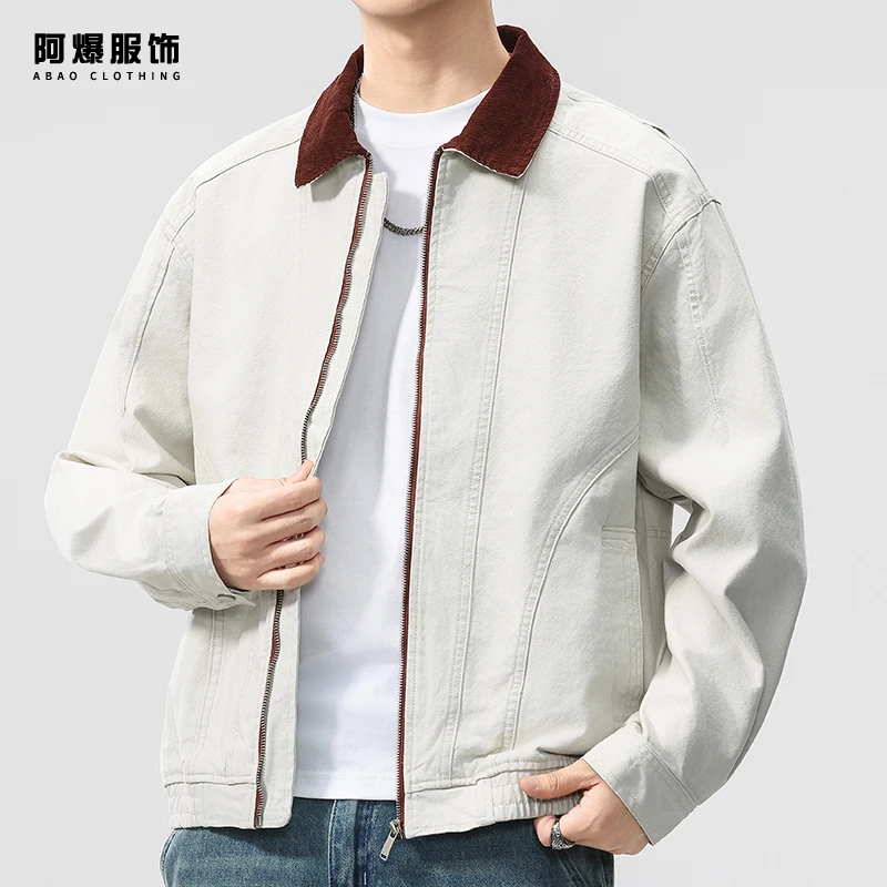 【阿爆服饰】美式巴恩风纯棉珠帆酵素水洗工装外套男秋季休闲夹克潮