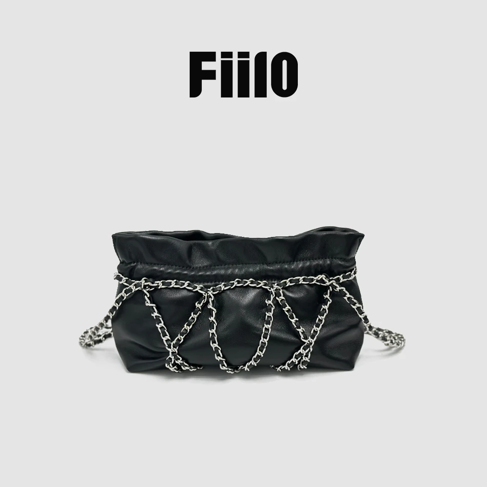 【Fiilo菲洛高奢】J72黑色香家经典链条羊皮女士真皮链条单肩手提包