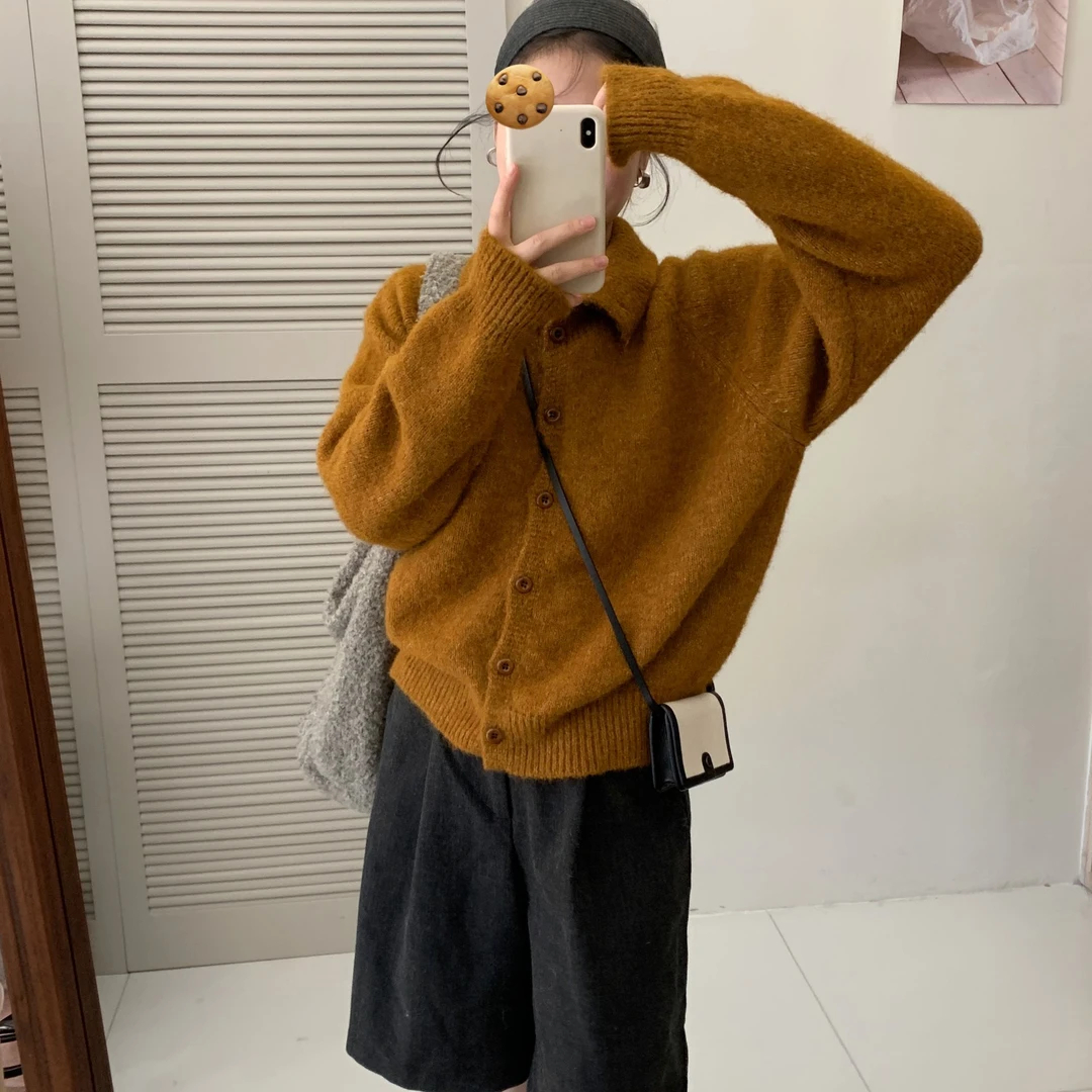 K1901 秋冬款上新韩系立领开衫百搭毛衣外套ins