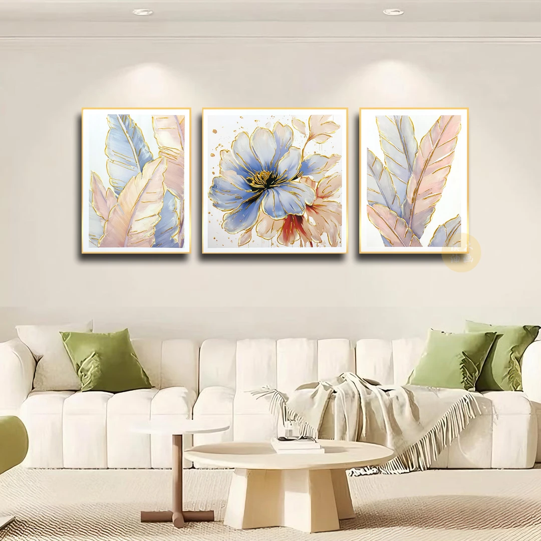 【黎总】三联画集合手绘油画轻奢沙发背景装饰画客厅三联画现代简约