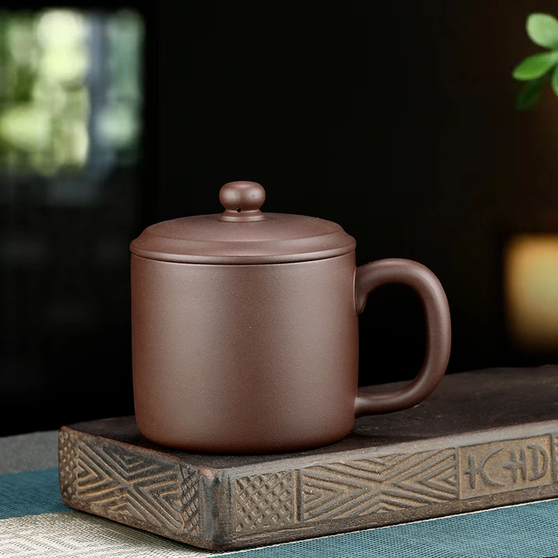 紫砂杯宜兴原矿手工加厚盖杯紫泥上等正宗男士专用办公喝水茶杯子