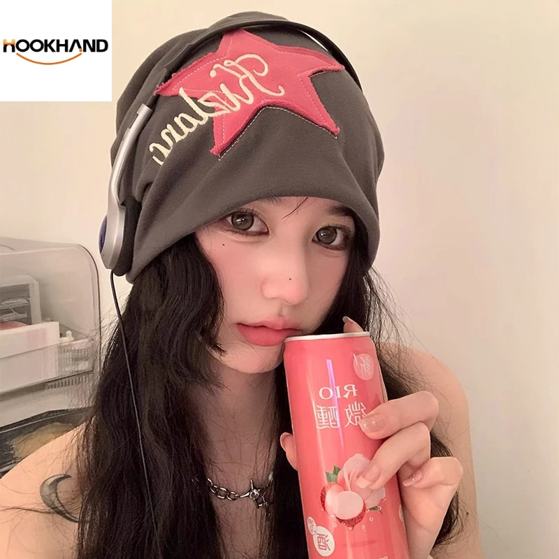 美式小众贴布卷边堆堆帽女秋冬季新款包头帽子护耳冷帽百搭月子帽