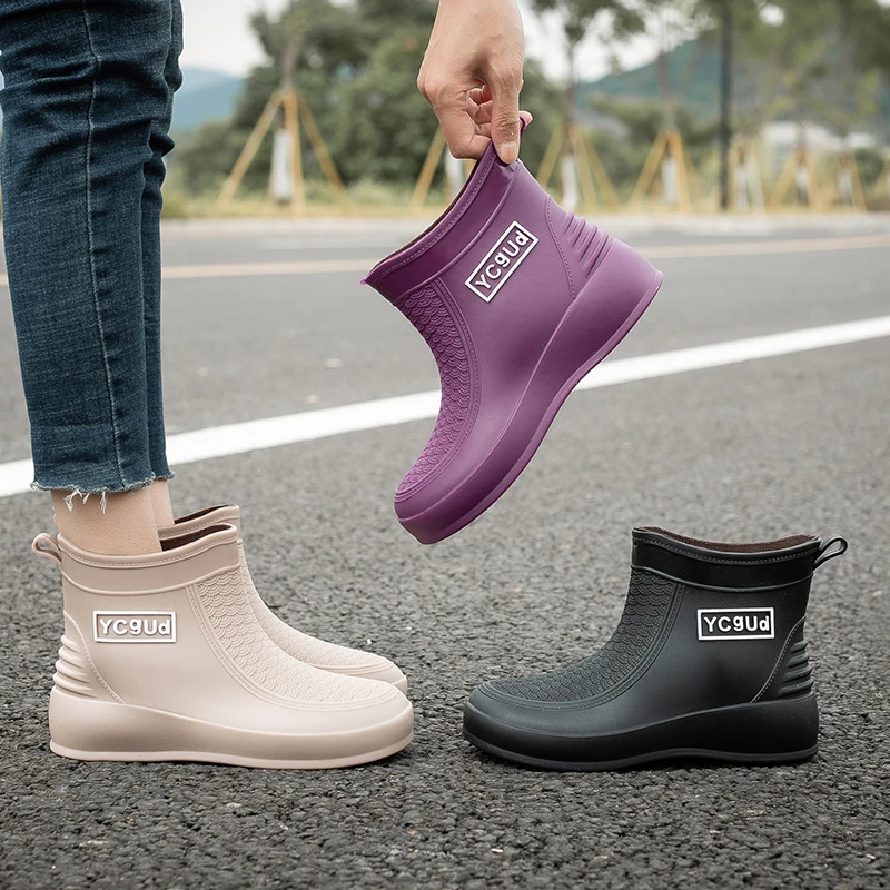 加棉短筒雨鞋女成人时尚防滑雨靴轻便防滑水鞋韩版耐磨保暖胶鞋冬