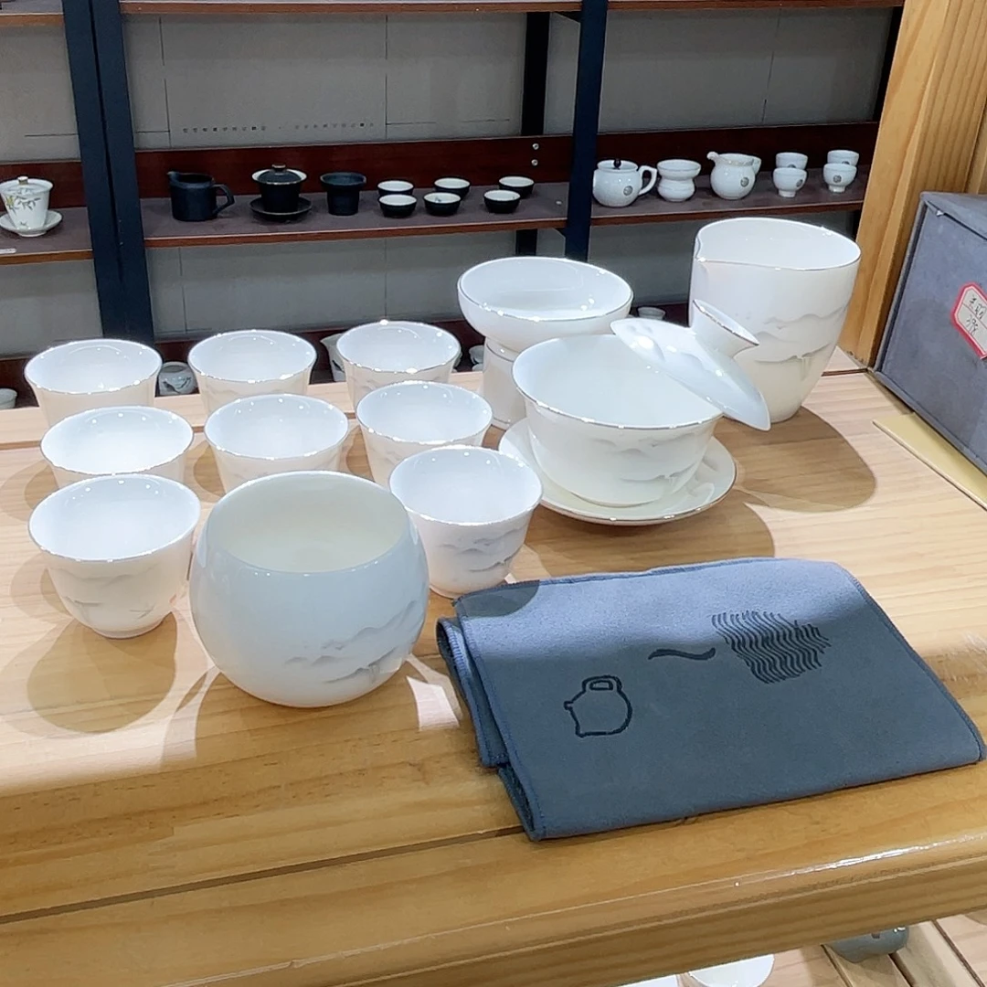 高端羊脂玉茶具套装