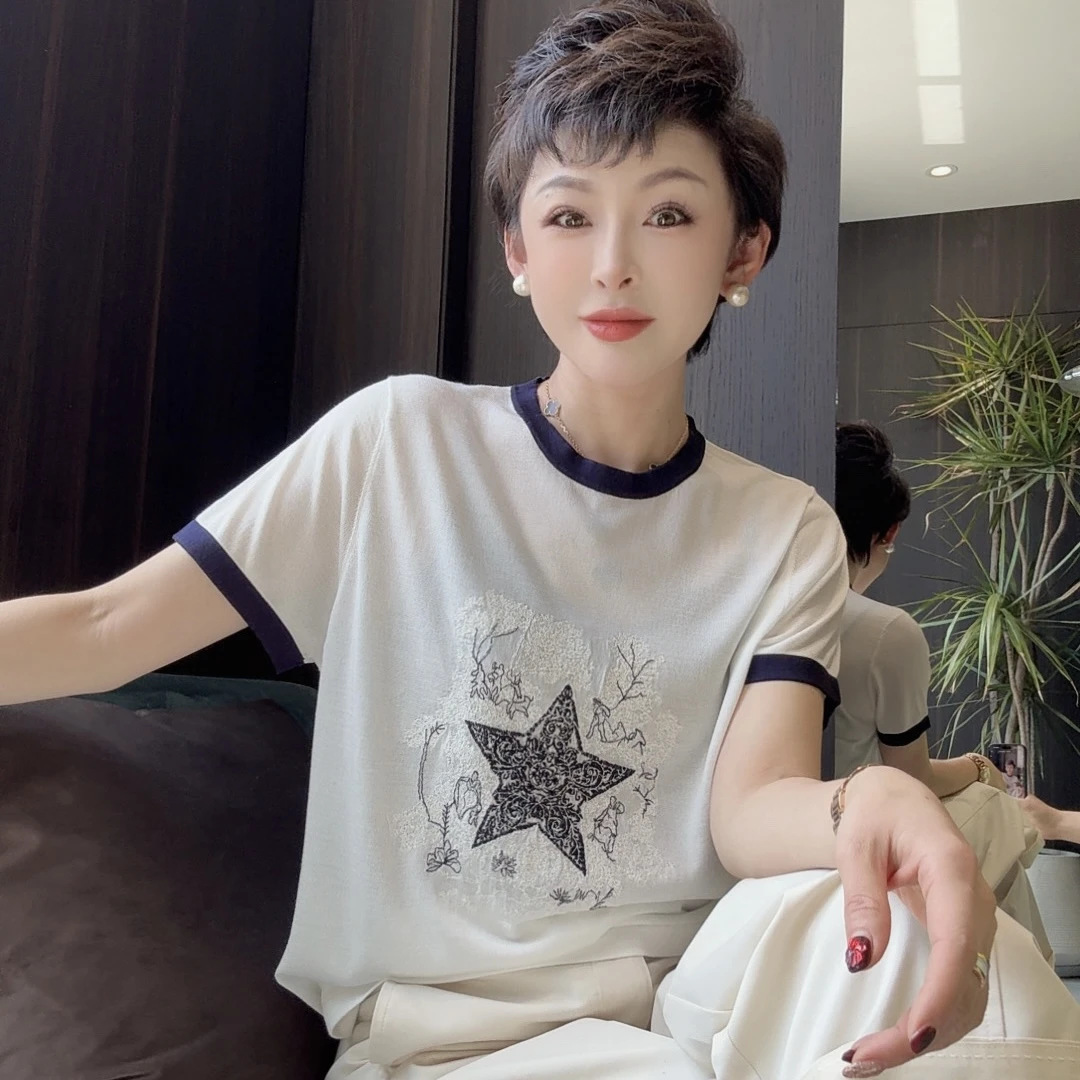 【清凉一夏】撞色提花圆领针织衫 YR-01