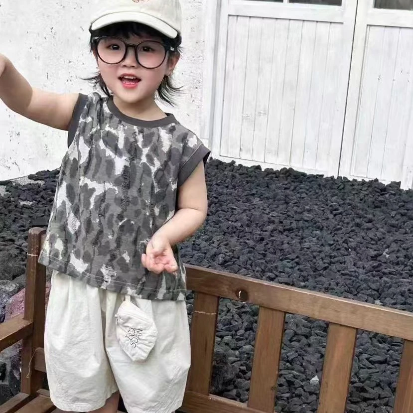 男童夏款无袖t恤2025夏季新款儿童迷彩背心宽松薄款上衣T潮酷-617