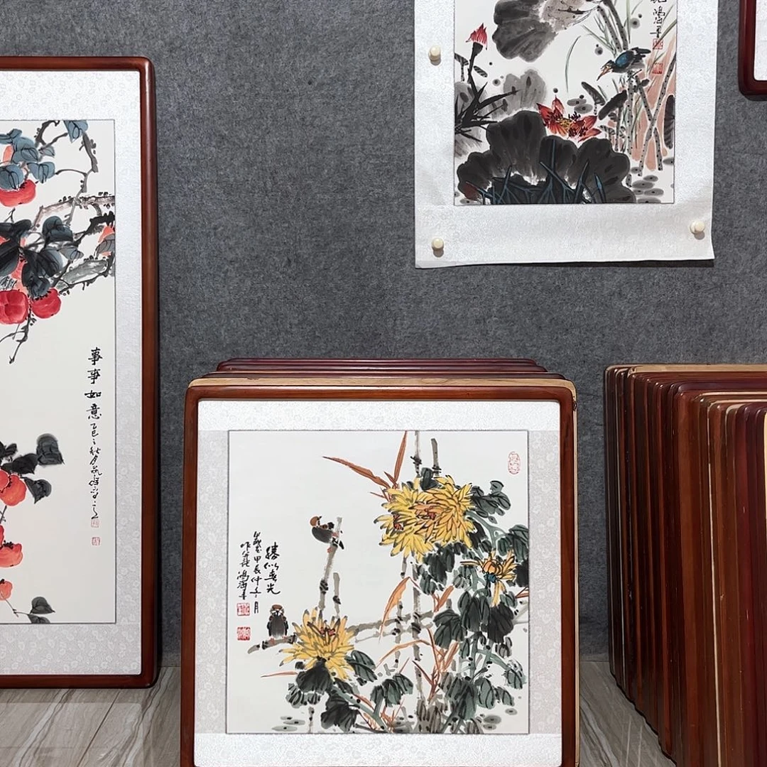 国画书画作品带框63×63