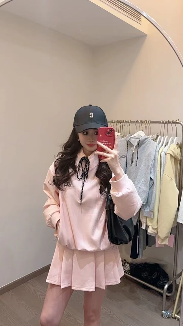 917-韩风立领卫衣加高腰百褶裙两件套