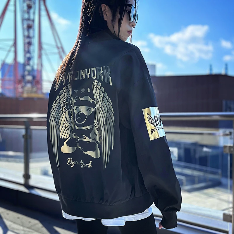 BY潮牌闪耀篮球熊飞行夹克/秋冬新款休闲男女同款时尚宽松外套