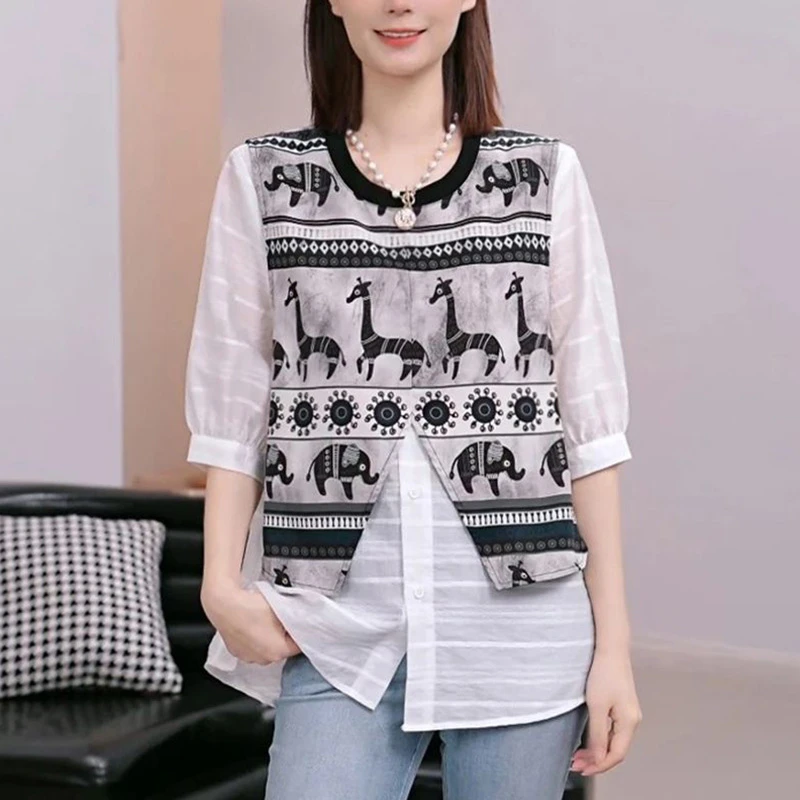 2025年时尚假两件设计感潮流夏季显气质好看日常休闲百搭女装衬衫